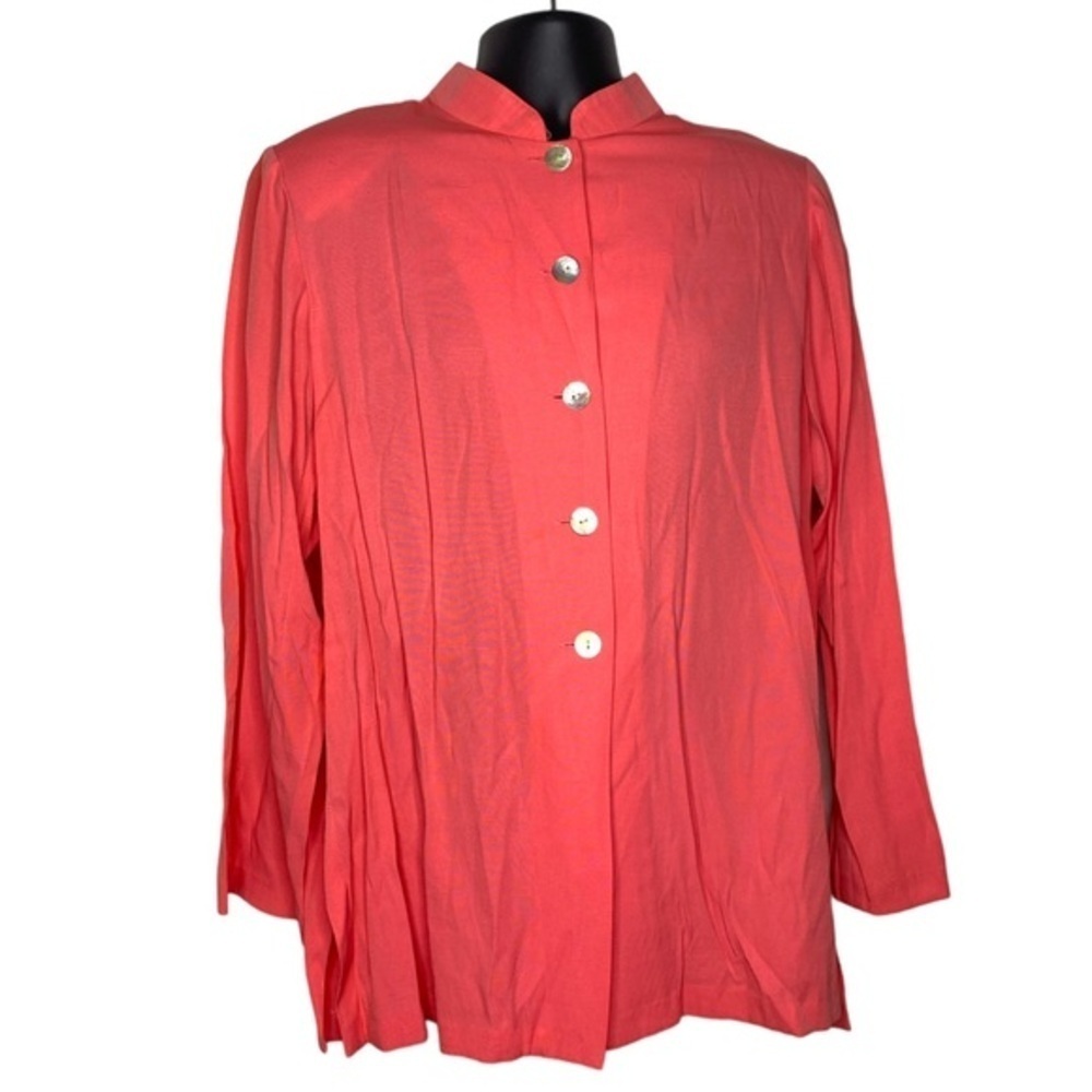 Jaclyn Smith Mandarin Collar Blouse (Size:XL, Color:Pink/Silver)